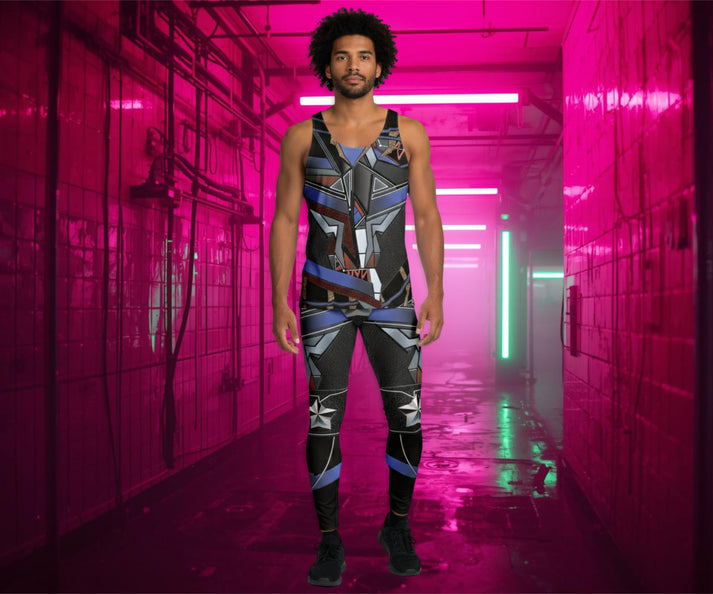 Cyberpunk men's leggings styled for a night rave outfit