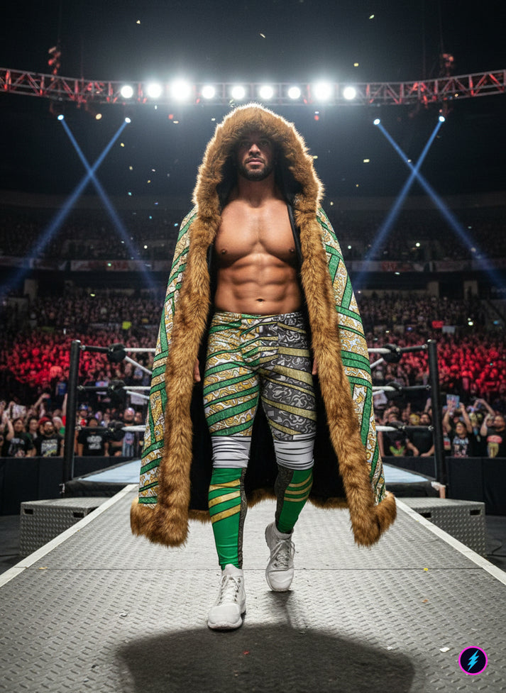 Arena-inspired men's tights styled for a bold rave outfit